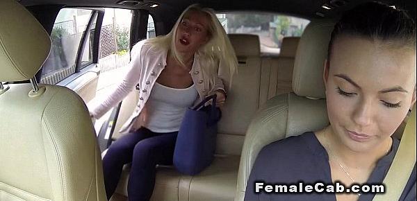  Married blonde has lesbians sex in fake taxi